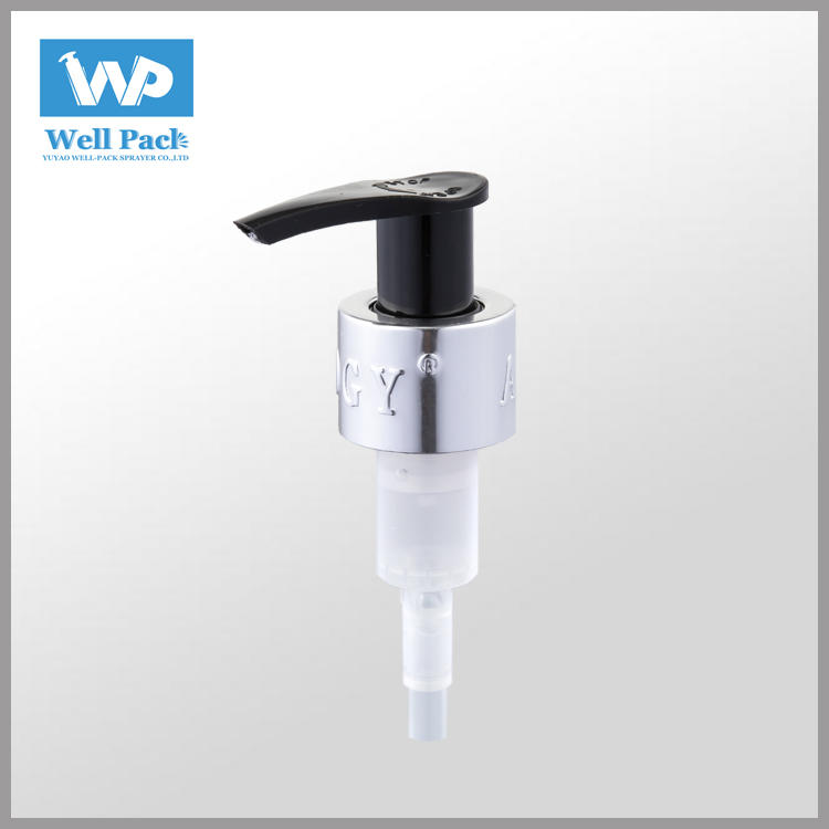24/410 left-right lock lotion pump with logo shinny Aluminum out spring soap dispenser pump