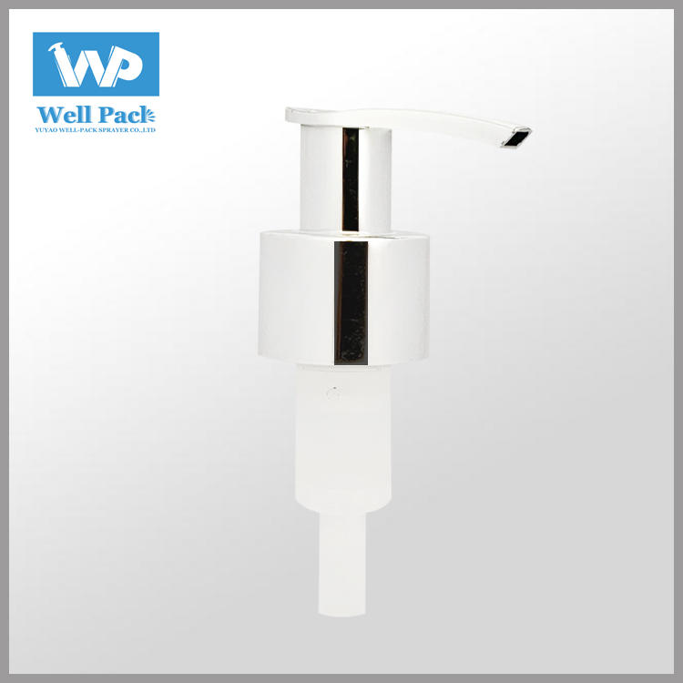 24/410 left-right lock lotion pump with logo shinny Aluminum out spring soap dispenser pump